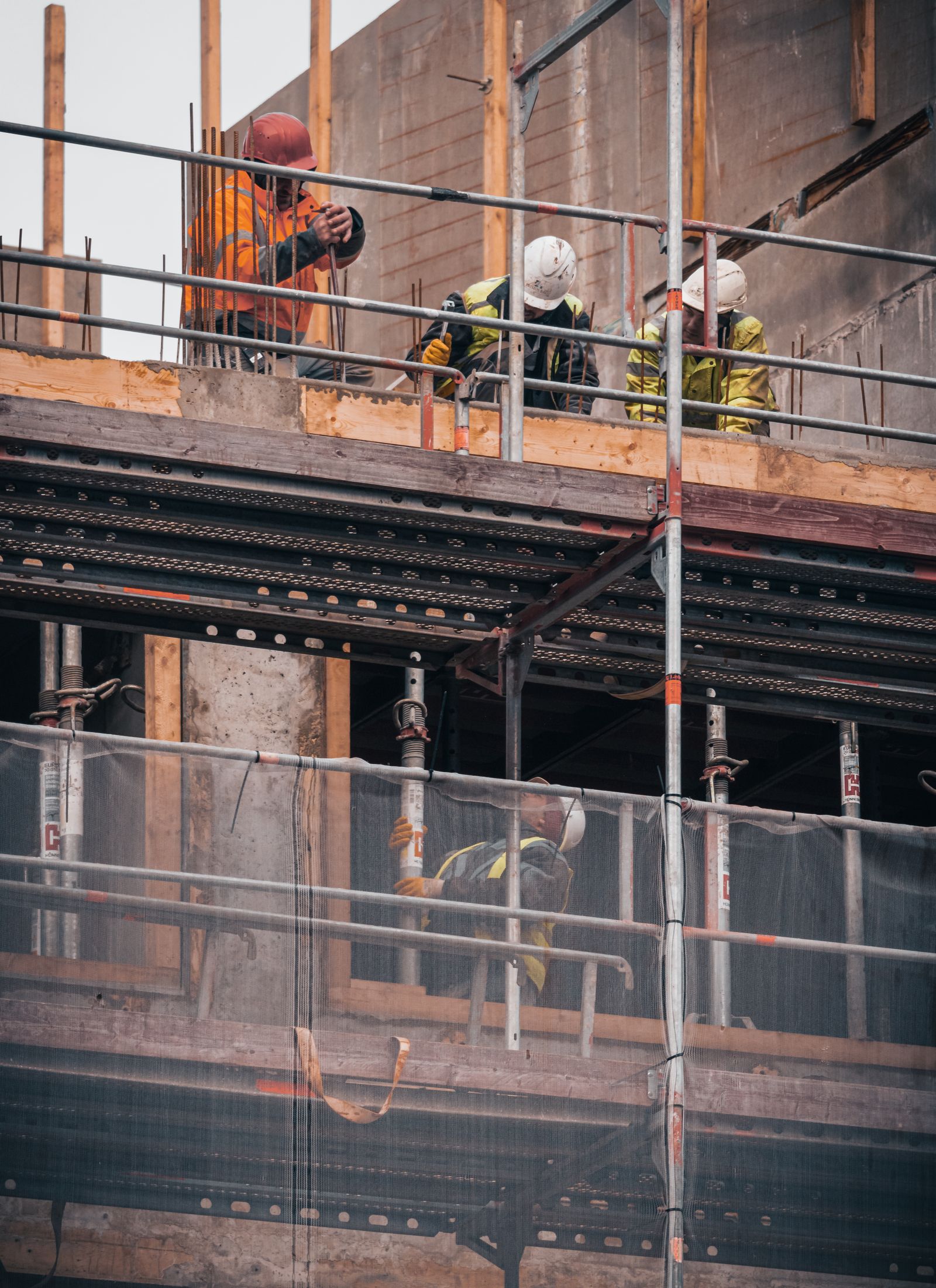 Construction workers on a building site